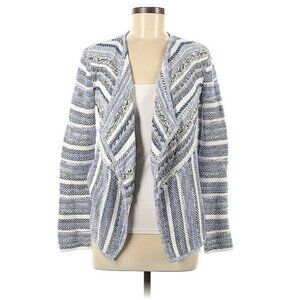 INC Cardigan Women's‎ size PM Blue Striped Twill Texture Open Front Long Sleeve